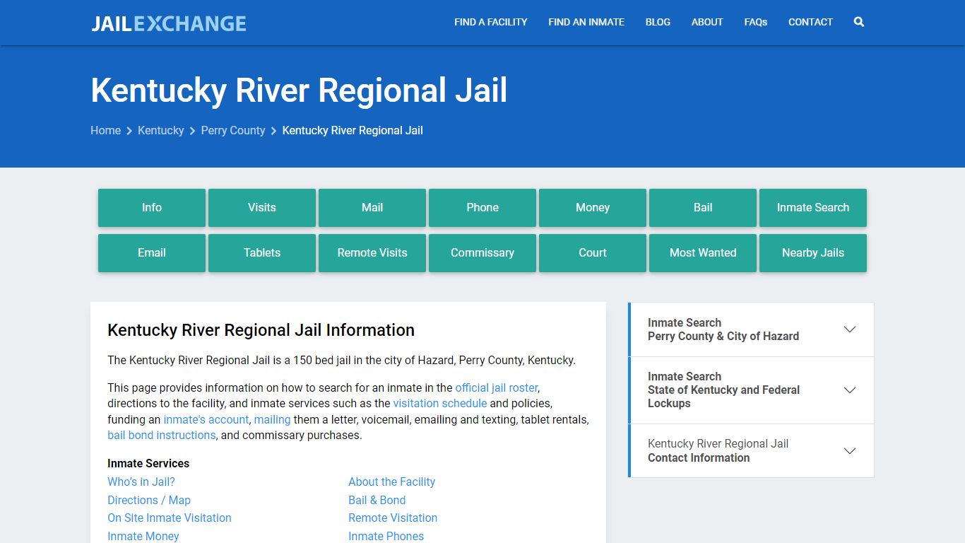 Kentucky River Regional Jail, KY Inmate Search, Information